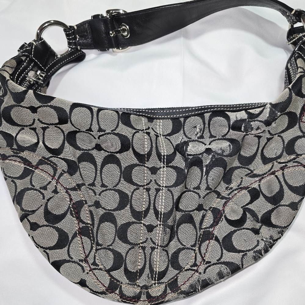 Authentic Coach Black Signature “C” Canvas Shoulder Bag - Repair or Upcycling